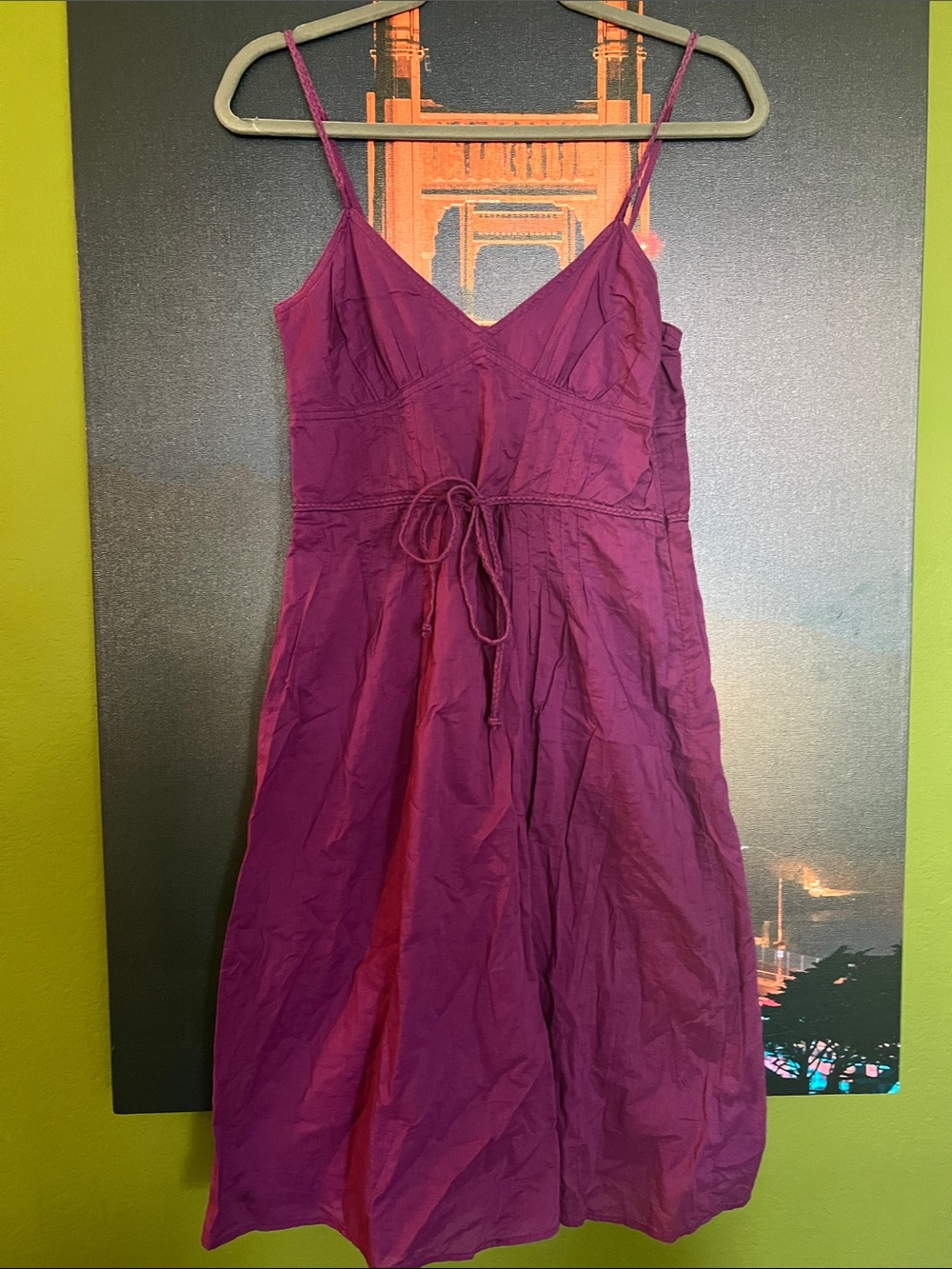 American Eagle Outfitters Magenta Spaghetti Strap Midi Dress with Tie Waist